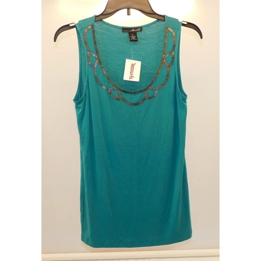 Willi Smith Women's Size M or Medium Dark Green Embellished Tank Top TJMax Tags